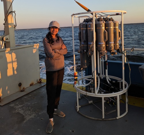 Anagha and the rosette on the R/V Connecticut